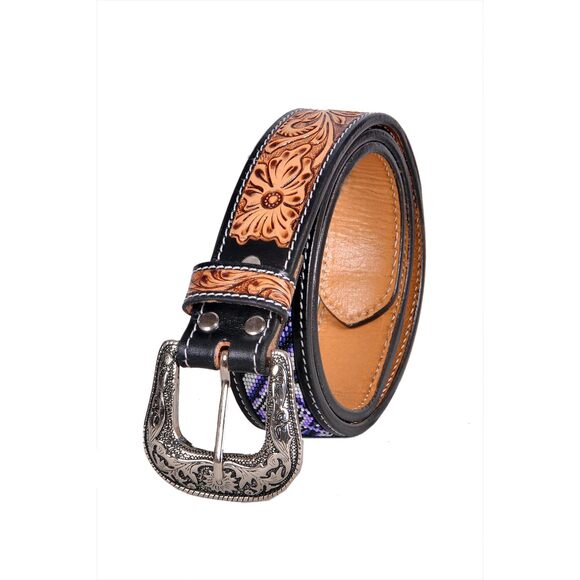 9479 Western Tooled Leather Beaded Belt For Men And Women main image 5